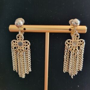 Vintage Signed Chain Dangle Clip On Earrings